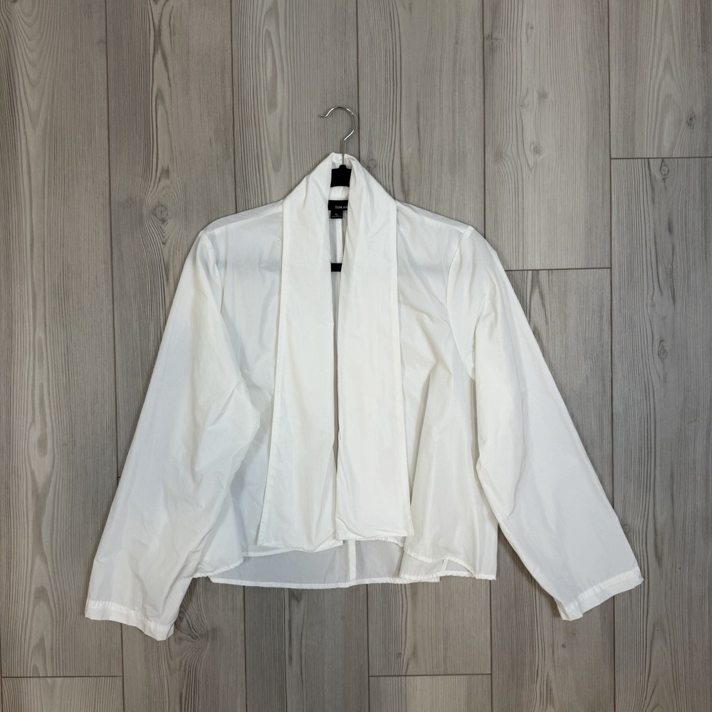 SUN KIM Drape Open Front Short Jacket Jersey Knit White Large Lagenlook Artsy‎